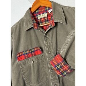 Vintage LL Bean Mens M Khaki Tartan Flannel Lined Shirt Jacket 80's Freeport USA